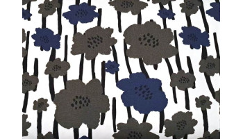 10cm Stretchjersey Blumen / Linien dunkelblau/kaki/schwarz  (Grundpreis €10,00/m)